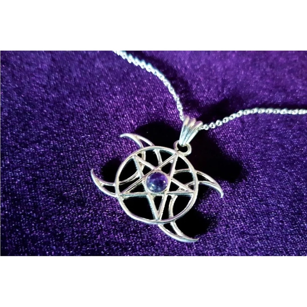 Triple Moon Goddess Amethyst
Necklace Goddess Gothic Moon
Pentagram Necklace